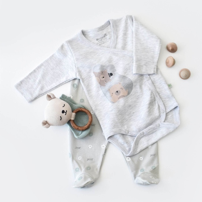 Bibaby Organik Zıbın Takımı Hug Me Bear Kar Melanj 3-6 Ay