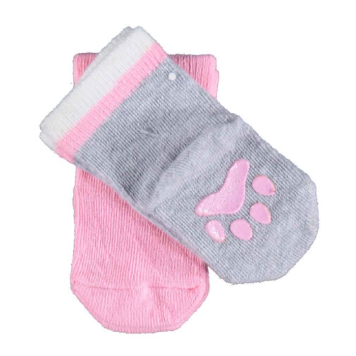 Bibaby Çorap Soket 2li Kaymaz Paw Pembe - Gri 6-12 Ay