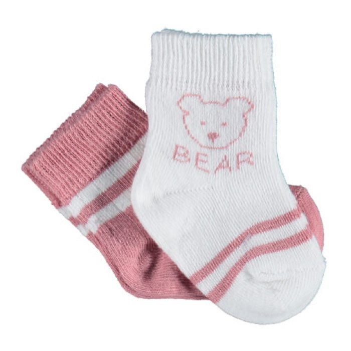 Bibaby Organik Çorap Soket 2li Bear Gül Kurusu 0-6 Ay