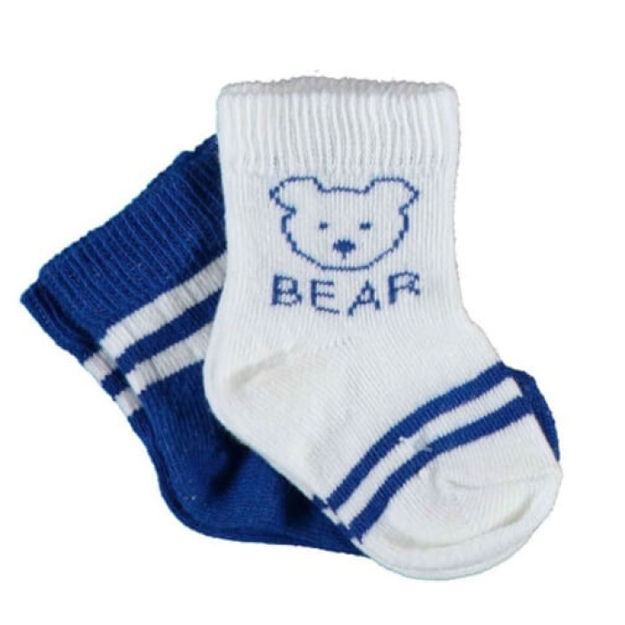 Bibaby Organik Çorap Soket 2li Bear Saks 6-12 Ay