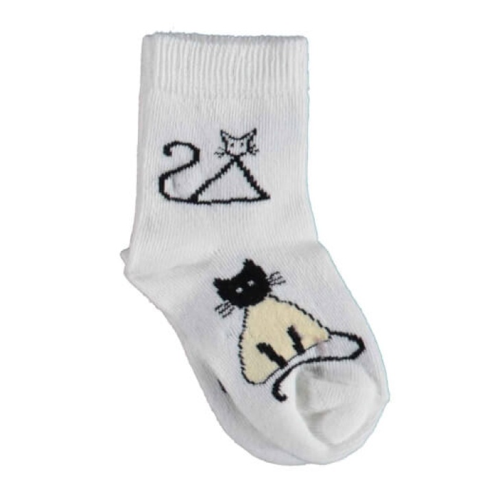 Bibaby Organik Çorap Soket New Cats Ekru 1-2Yaş