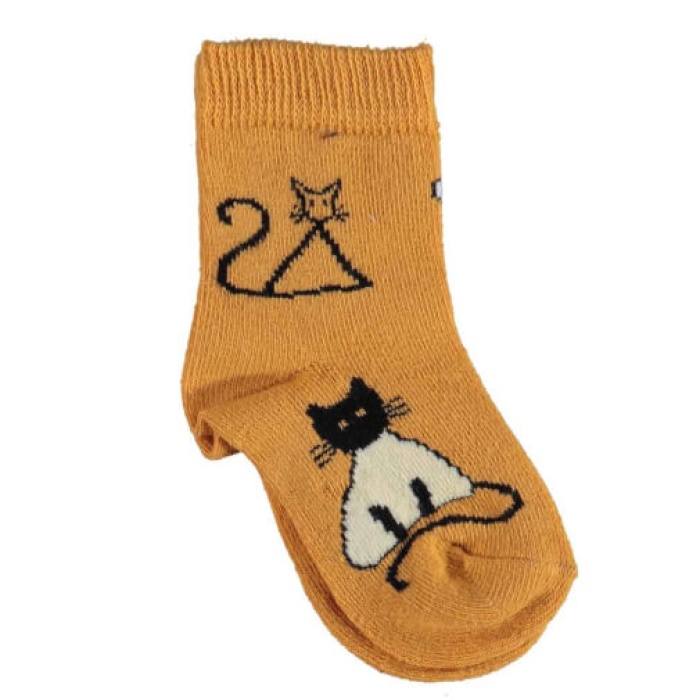 Bibaby Organik Çorap Soket New Cats Hardal 5-6Yaş