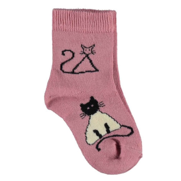 Bibaby Organik Çorap Soket New Cats Pembe 1-2Yaş