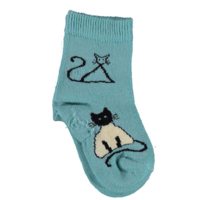 Bibaby Organik Çorap Soket New Cats Yeşil 5-6Yaş