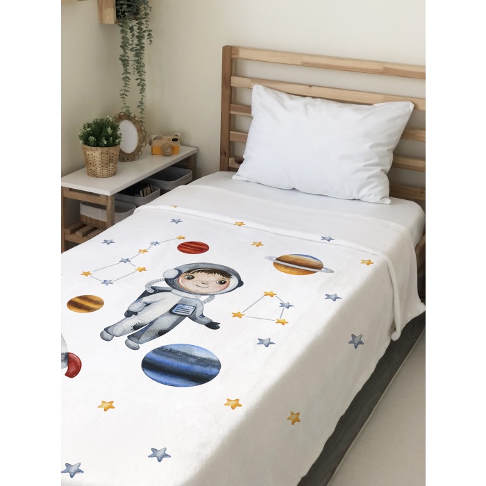 Evmila Astronot Desenli Tek Kişilik Battaniye (150x220 cm)