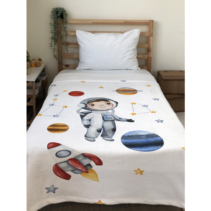 Evmila Astronot Desenli Tek Kişilik Battaniye (150x220 cm)