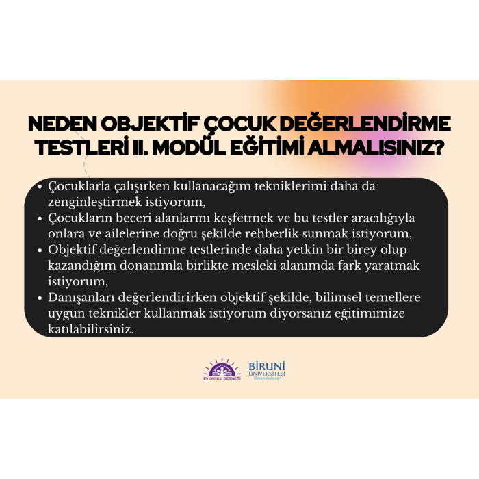 Objektif Çocuk Değerlendirme Testleri Eğitimi- II. Modül (Uygulayıcı Sertifikalı + Materyal Destekli/Kitabı)