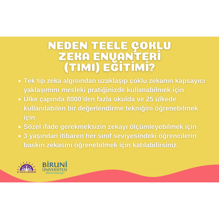 TEELE ÇOKLU ZEKÂ ENVANTERİ UYGULAYICI EĞİTİMİ (Uygulayıcı Sertifikalı + Materyali/Kitabı)