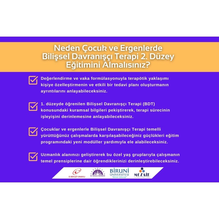 Çocuk ve Ergenlerde Bilişsel Davranışçı Terapi 2. Düzey Eğitim Programı