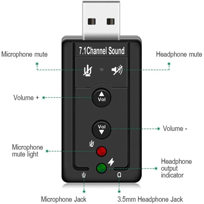 USB Ses Kartı 7.1 USB Stereo Ses Efektli Harici Ses Kartı Sound Kontrol