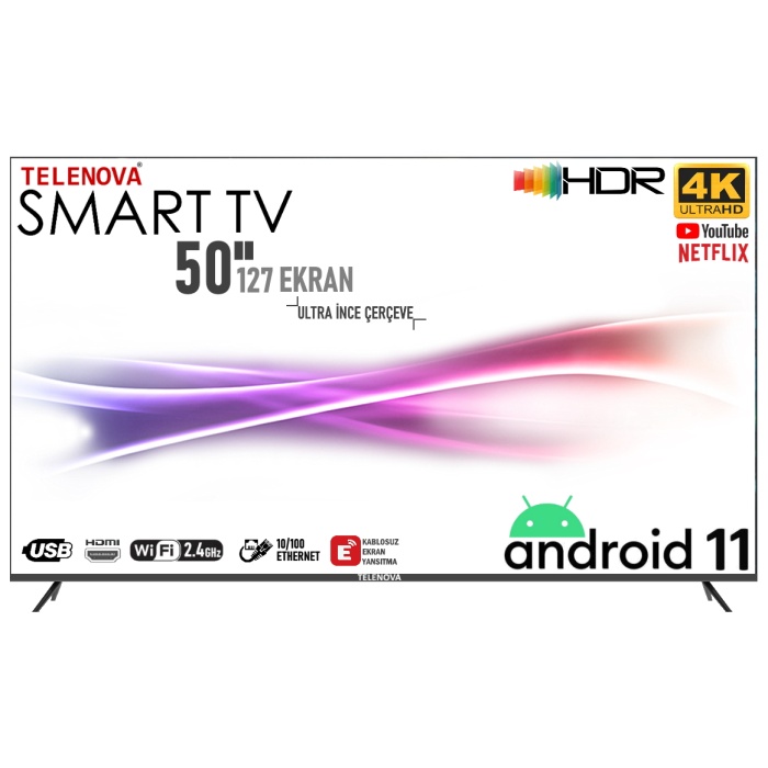 Telenova Revo 50 127 Ekran Frameless 4K Ultra HD Android Smart LED TV