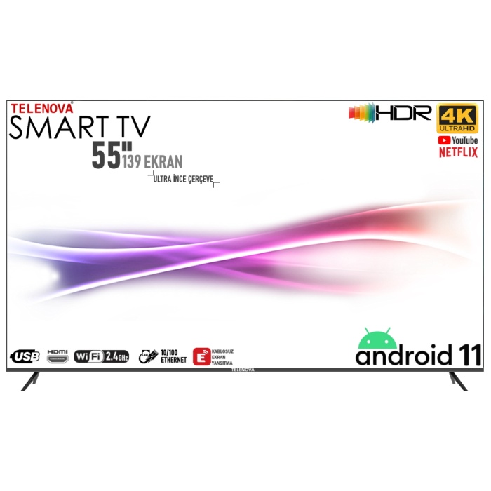 Telenova Revo 55 139 Ekran Frameless 4K Ultra HD Android Smart LED TV