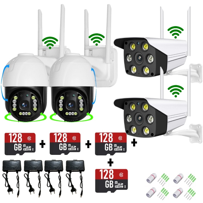 4 Wi-Fi Kameralı Akıllı Set 2Mp Gece Görüş Sesli Kayıt İç ve Dış Mekan 30 güne kadar Kayıt Süresi
