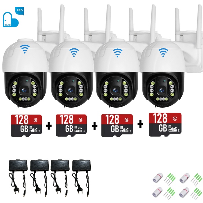 4 Wi-Fi Kameralı Hareketli Akıllı Set 2Mp Gece Görüş Sesli Kayıt İç ve Dış Mekan 30 güne kadar Kayıt Süresi