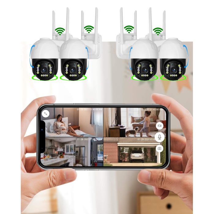 4 Wi-Fi Kameralı Hareketli Akıllı Set 2Mp Gece Görüş Sesli Kayıt İç ve Dış Mekan 30 güne kadar Kayıt Süresi