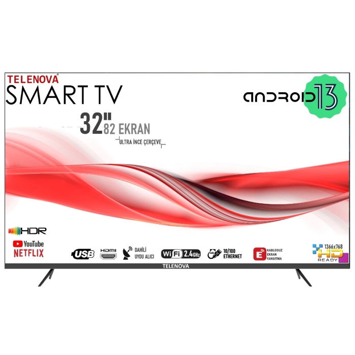 Telenova Revo32S 32 82 Ekran Uydu Alıcılı HD Android13 Smart LED TV