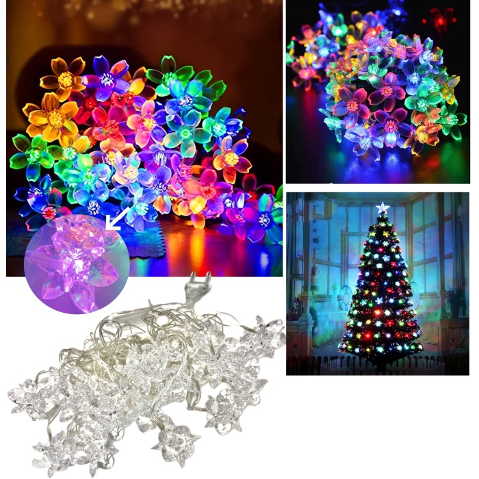 Çiçek Desenli Renkli 20li Dekoratif LED Yılbaşı Süsleme Aydınlatma 5m Fişli