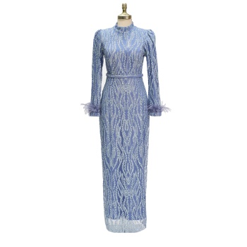 2346 NEW ELEGANS KOL TÜY ABİYE İNDİGO