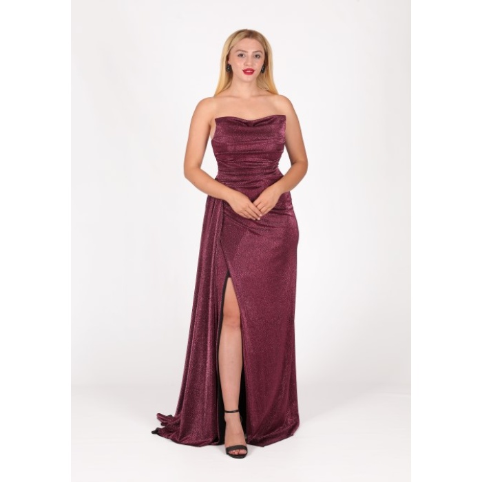 GÖĞÜS DRAPE STRAPLEZ SİMLİ BALIK ABİYE