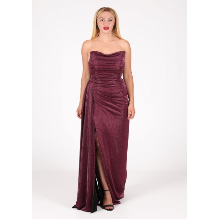 GÖĞÜS DRAPE STRAPLEZ SİMLİ BALIK ABİYE