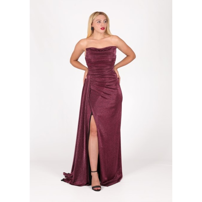 GÖĞÜS DRAPE STRAPLEZ SİMLİ BALIK ABİYE