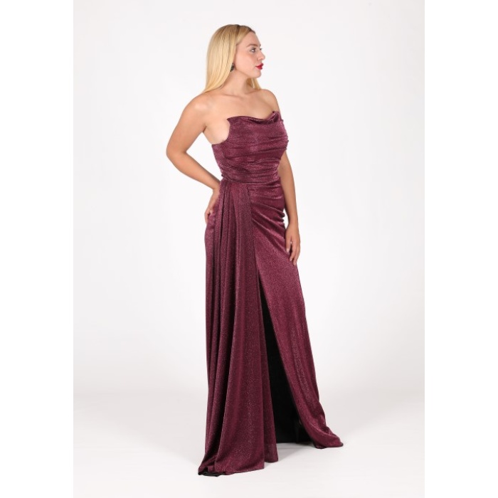 GÖĞÜS DRAPE STRAPLEZ SİMLİ BALIK ABİYE