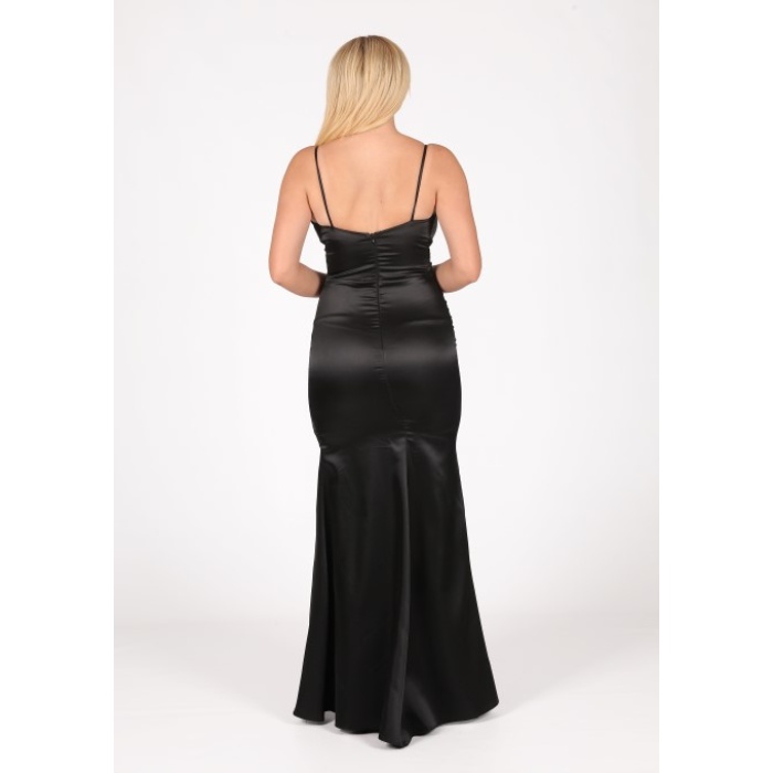 BEL DRAPE DETAYLI YIRTMAÇLI SATEN ABİYE