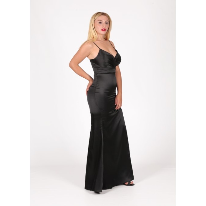 BEL DRAPE DETAYLI YIRTMAÇLI SATEN ABİYE
