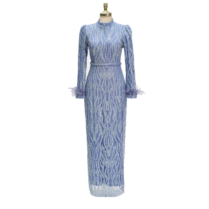 2346 NEW ELEGANS KOL TÜY ABİYE İNDİGO