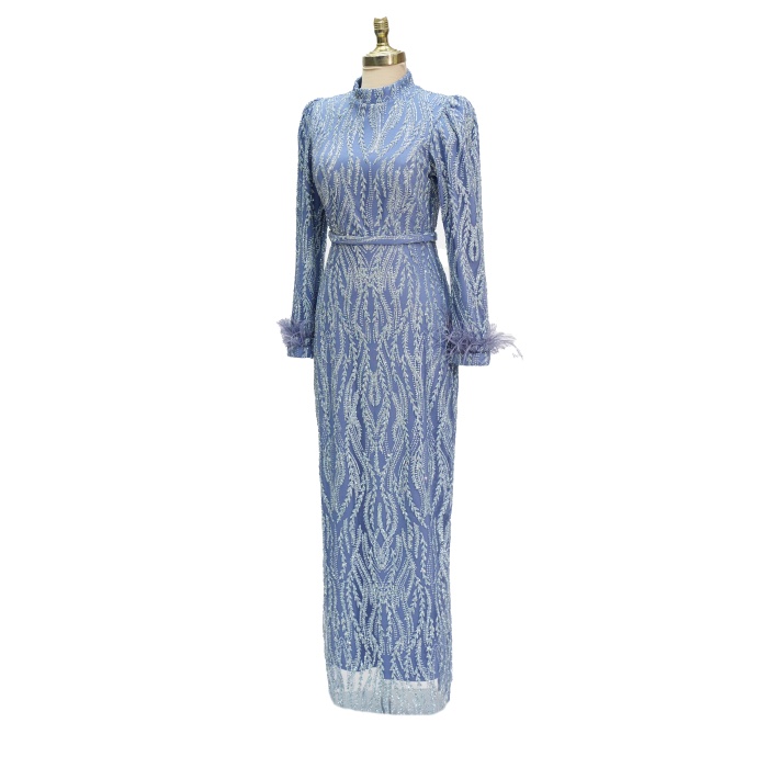 2346 NEW ELEGANS KOL TÜY ABİYE İNDİGO