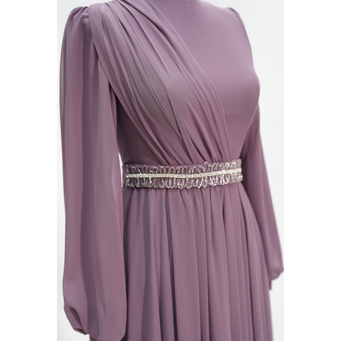 2204N NEW ELGANS BELİ KEMERLİ ABİYE LİLA