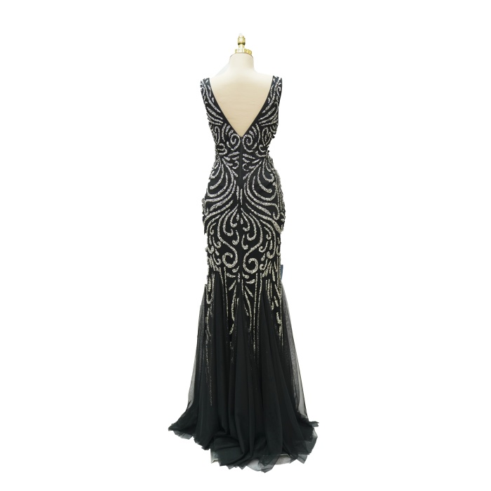 4018 ALÇİN TAŞLI BALIK ABİYE SİYAH