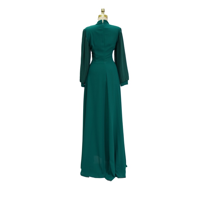 4149 MISRA KOL ŞİFON BEL TAŞLI ELBİSE ZÜMRÜT