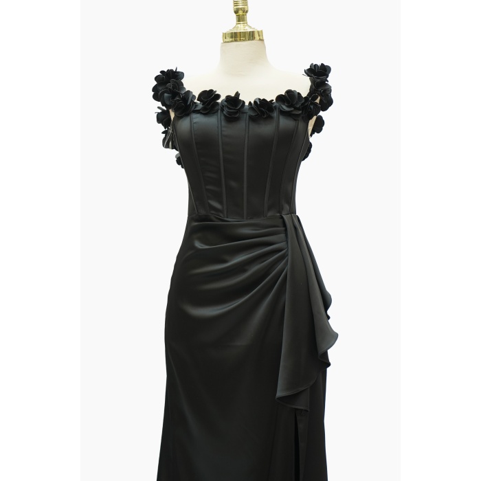 5760 NAZELLA GÜLLLÜ SATEN SİYAH