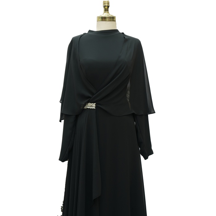 7204 NAZ MODA ÖN DESEN ELBİSE SİYAH