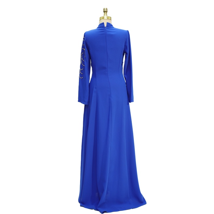 8122 MISRA FIRFIRLI TAŞ İŞLEME ELBİSE SAKS