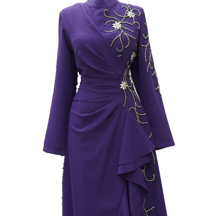 8122 MISRA FIRFIRLI TAŞ İŞLEME ELBİSE MOR