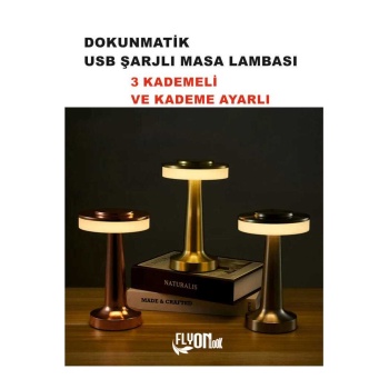Şarj Edilebilir Kablosuz LED Masa Lambası, Dokunmatik Sensörlü, 3 Seviyeli , Komodin Restoran Fener