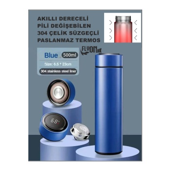 Derece Göstergeli  Çelik  Termos Pili Değişebilen Kamp,Araç,Ofis Süzgeçli Yeni Nesil Akıllı Mug