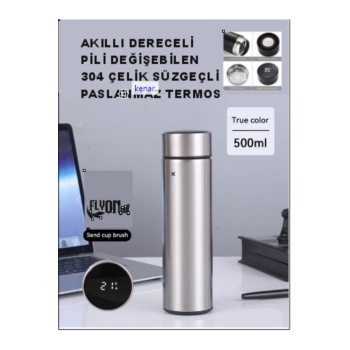 Derece Göstergeli  Çelik  Termos Pili Değişebilen Kamp,Araç,Ofis Süzgeçli Yeni Nesil Akıllı Mug