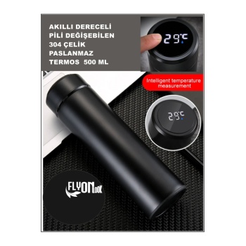 Derece Göstergeli  Çelik  Termos Pili Değişebilen Kamp,Araç,Ofis Süzgeçli Yeni Nesil Akıllı Mug