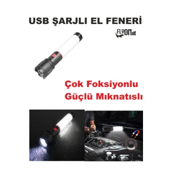 Şajlı El Feneri Çok Fonksiyonlu Fener Hem Ortam Aydınlatma ve Kırmızı Mavi Flaşör Lamba Mıknatıslı