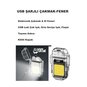USB ŞARJLI FENER- ELEKTRONİK ÇAKMAK FONKSİYONLU KAMP  TAŞIMA ASKILI ÇAKMAKLIK SEYEHAT KİLİTLİ KAPAK