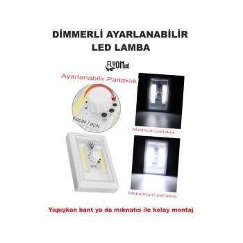 Dimmerli  Led Lamba Cob Ledli Yapişkan Veya Miknatisli Dolap Içi Mutfak Tezgah Ev Bahçe Fener