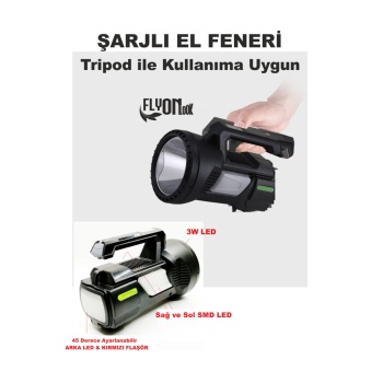 Şarjlı EL Feneri Tripod İLE Kullanıma Uygun Ayarlı Led Seviye 45 Derece Ayarlanabilir Arka Lamba