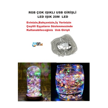 USB GİRİŞLİ RGB ÇOK IŞIKLI  LED IŞIK 20 METRE EV, BAHÇE, OFİS , ÇEŞİTLİ EŞYA SÜSLEME ŞERİT LED