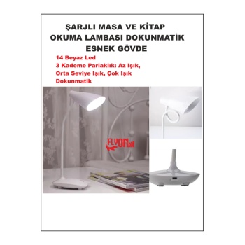 Şarj Edilebilir Dokunmatik Masa Lambası  Kitap Okuma Işığı Led Çalışma  Okuma 3 Modlu Kademe Işık