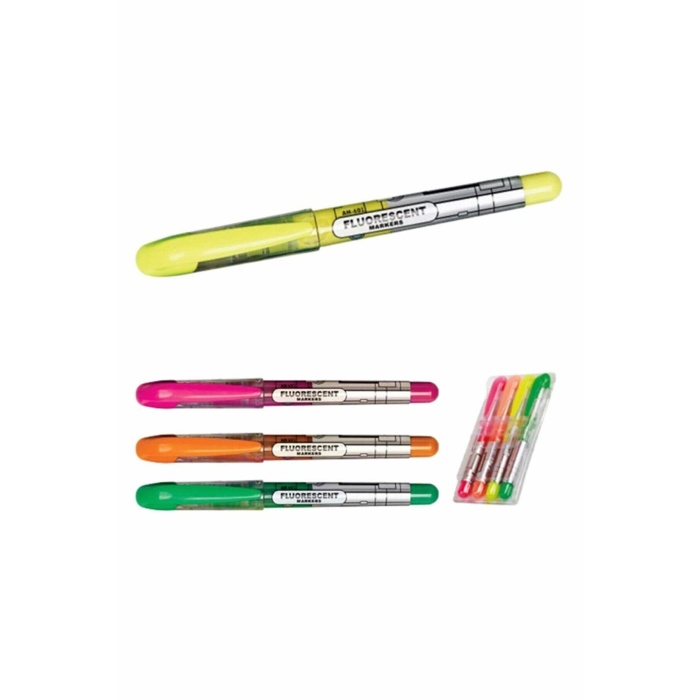 4 Renk Fosforlu Kalem Pembe Turuncu Sarı Yeşil Renk Işaretleme Işleme Üstüne Çizme Kalem Seti Ah 601