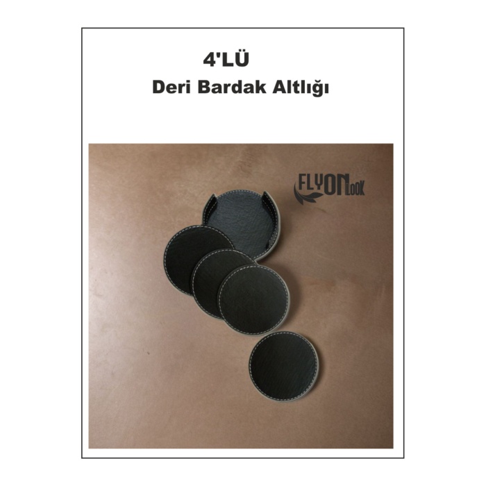 Deri Bardak Altlığı 4 Adet Bardak Altlığı Yuvarlak Tasarım Ofiste Evde Masanızı Tamamlayıcı Bardak