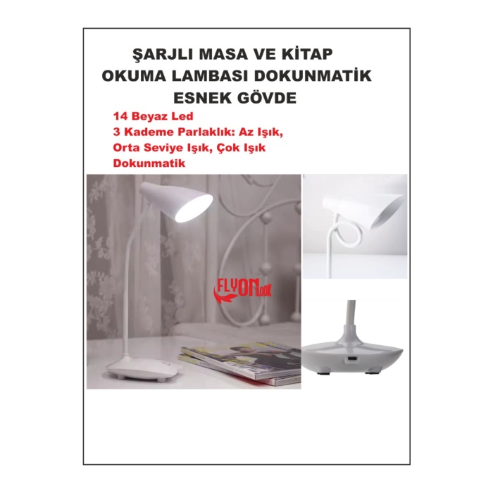 Şarj Edilebilir Dokunmatik Masa Lambası  Kitap Okuma Işığı Led Çalışma  Okuma 3 Modlu Kademe Işık